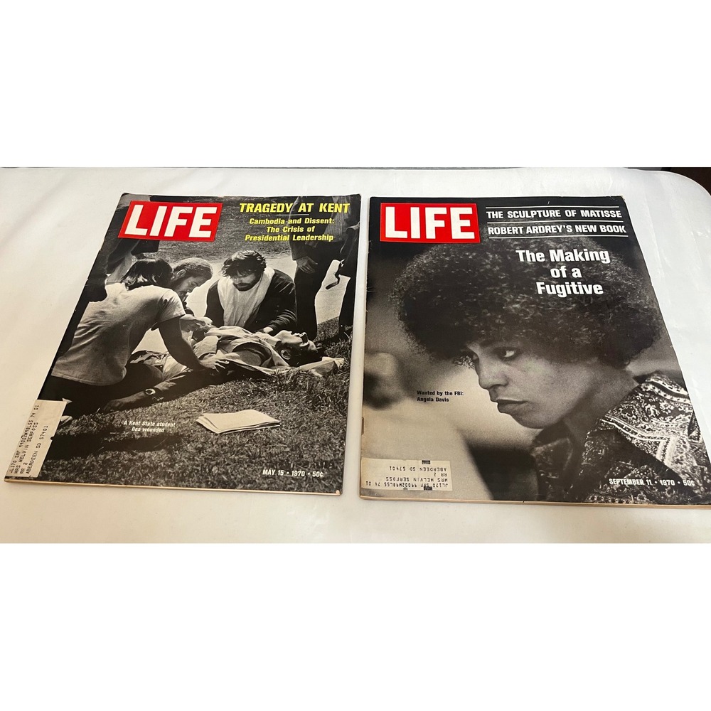 Vintage Life Magazine 1970 Lot Kent State Tragedy & Angela Davis Fugitive Cover